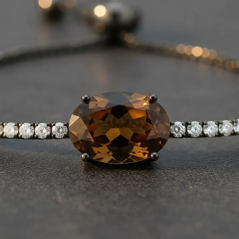 Pulseira Riviera Detalhe Pedra Citrino Ródio Negro
