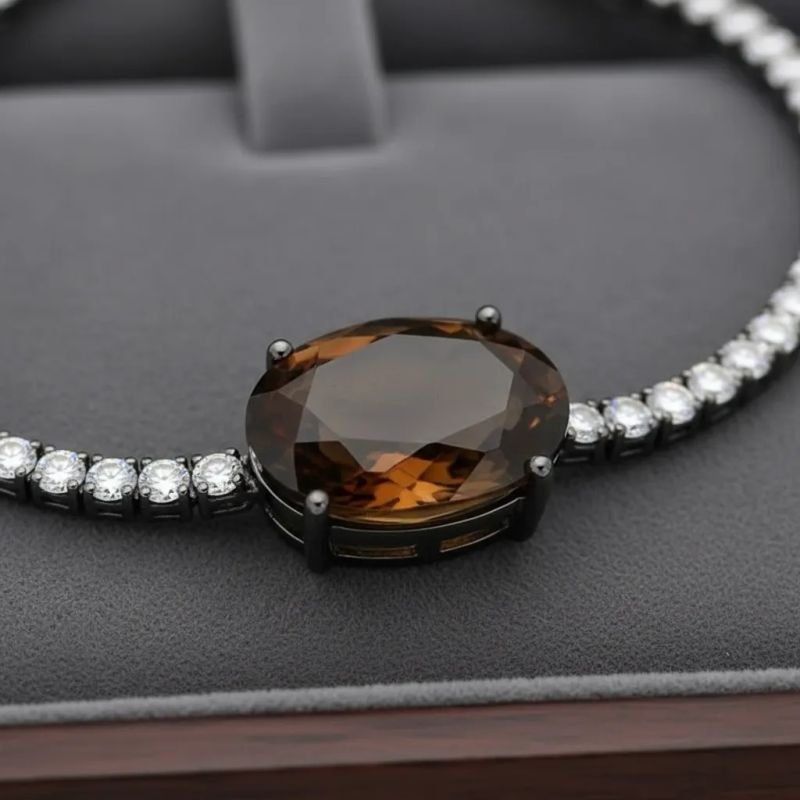 Pulseira Riviera Detalhe Pedra Citrino Ródio Negro