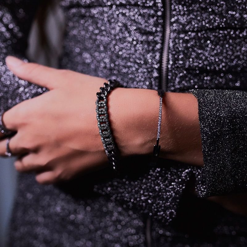 Pulseira Corrente Cravejada Folheada A Ródio Negro