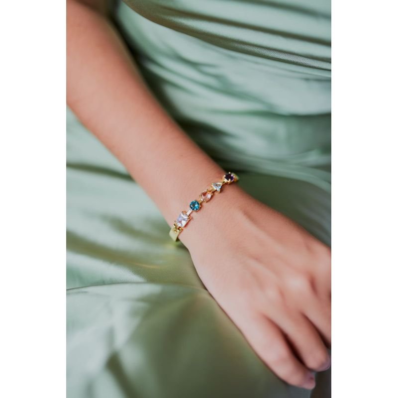 Bracelete Pedras Coloridas Folheado a ouro