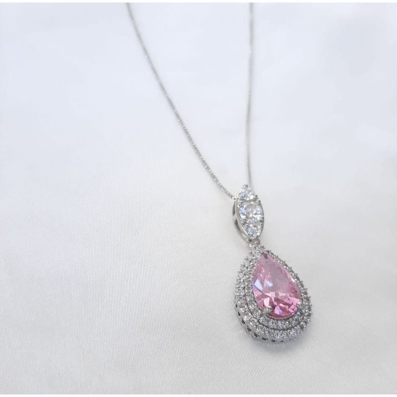 Colar Gota Contorno Zirconias Rosa