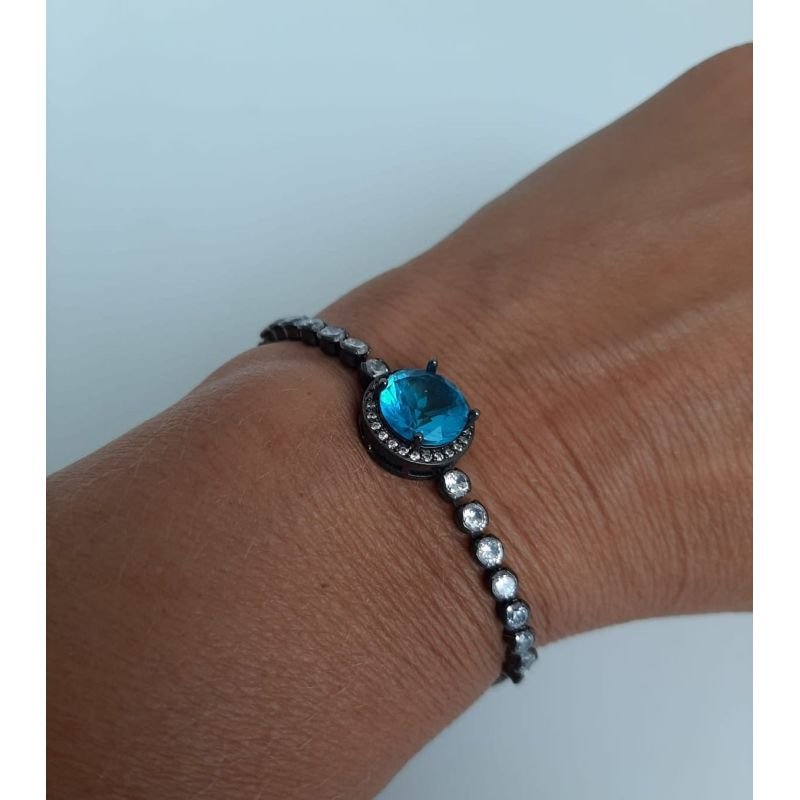 Pulseira Pedra Azul Com Contorno De Zircônia