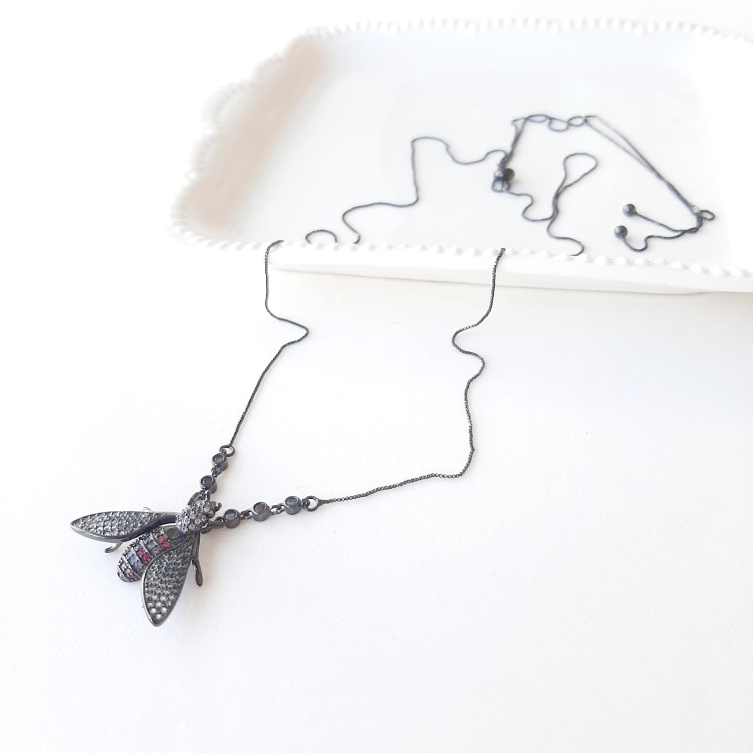 Colar Ping Vespa Zirconias Coloridas Rodio Negro